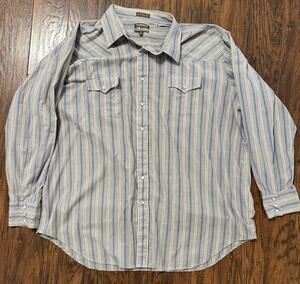 Vintage Plainsman Western Shirt 4XLT Big & Tall Extra Long Tail Striped Cowboy